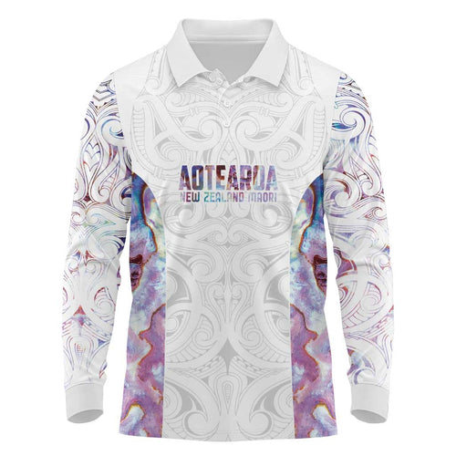 Custom New Zealand Aotearoa Long Sleeve Polo Shirt Pink Maori Paua Shell Indigenous - Aussie Hoodie