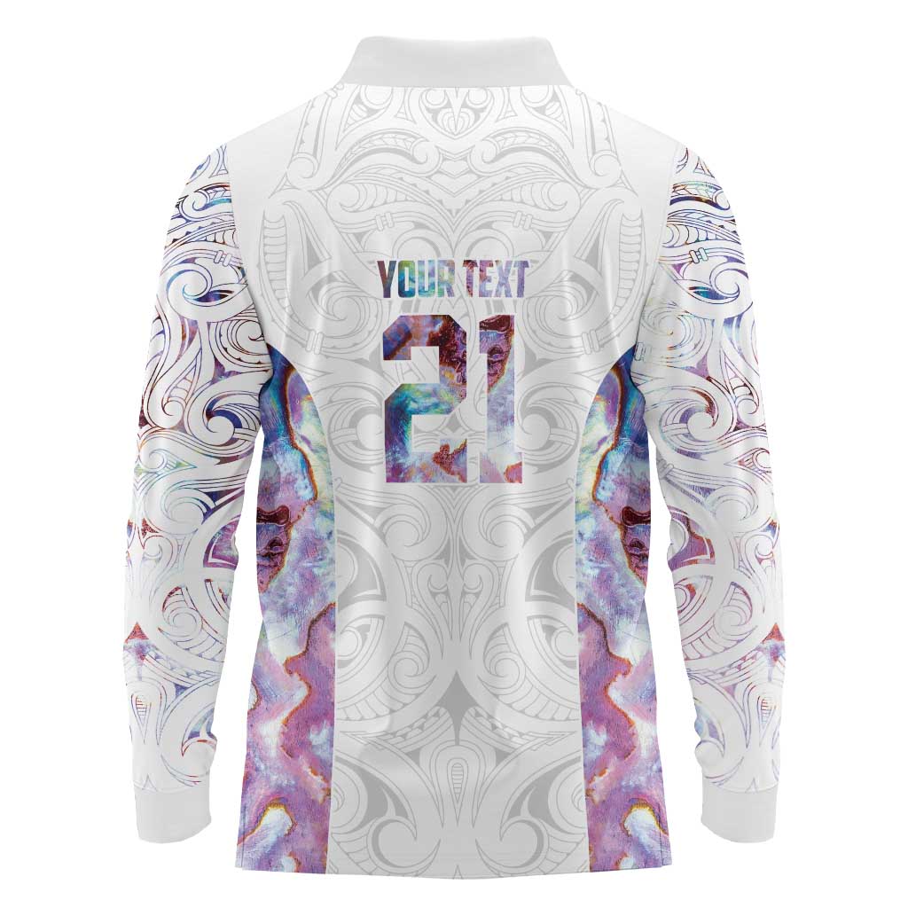 Custom New Zealand Aotearoa Long Sleeve Polo Shirt Pink Maori Paua Shell Indigenous - Aussie Hoodie