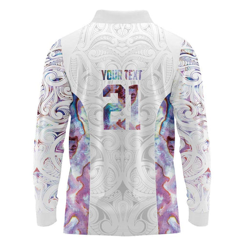 Custom New Zealand Aotearoa Long Sleeve Polo Shirt Pink Maori Paua Shell Indigenous - Aussie Hoodie