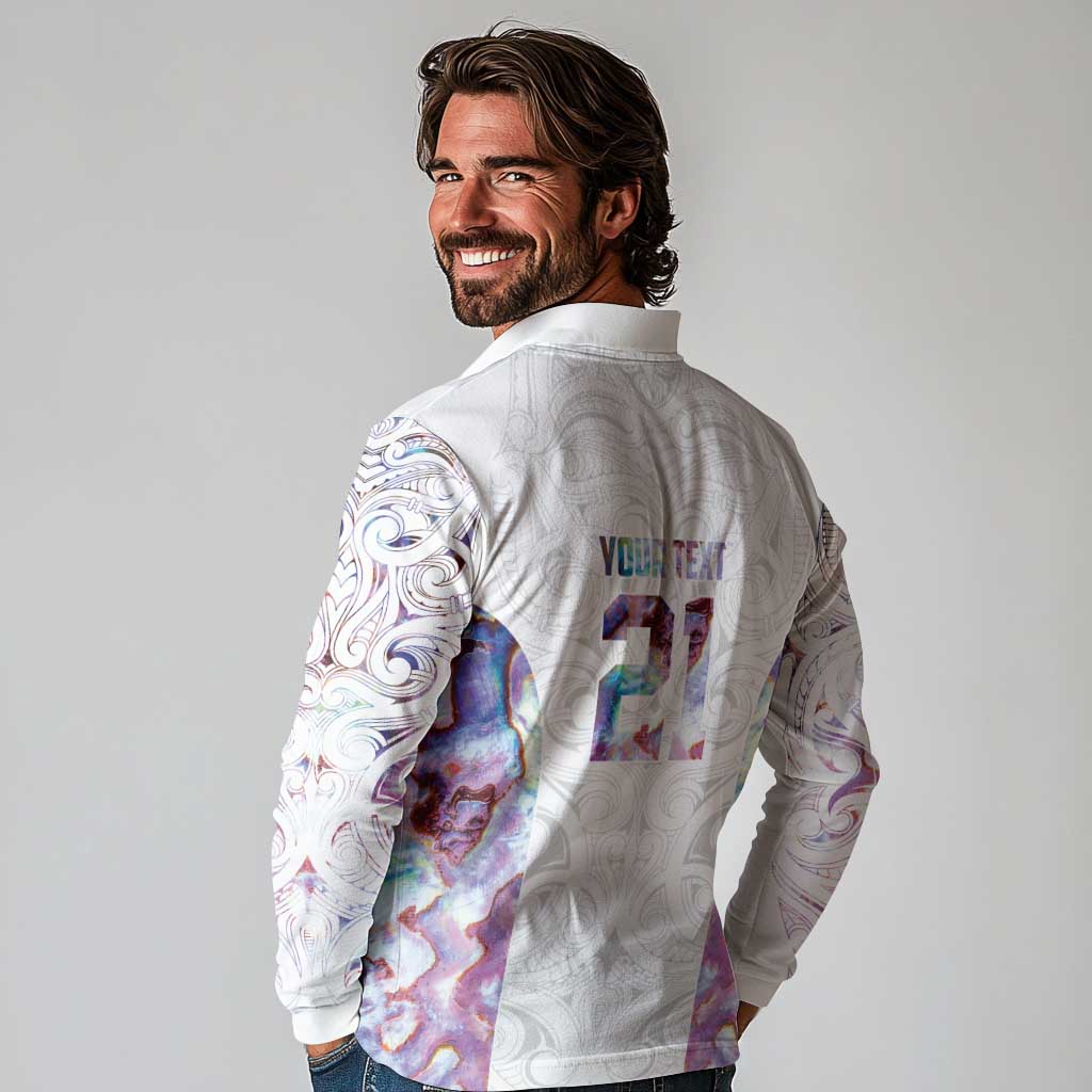 Custom New Zealand Aotearoa Long Sleeve Polo Shirt Pink Maori Paua Shell Indigenous - Aussie Hoodie