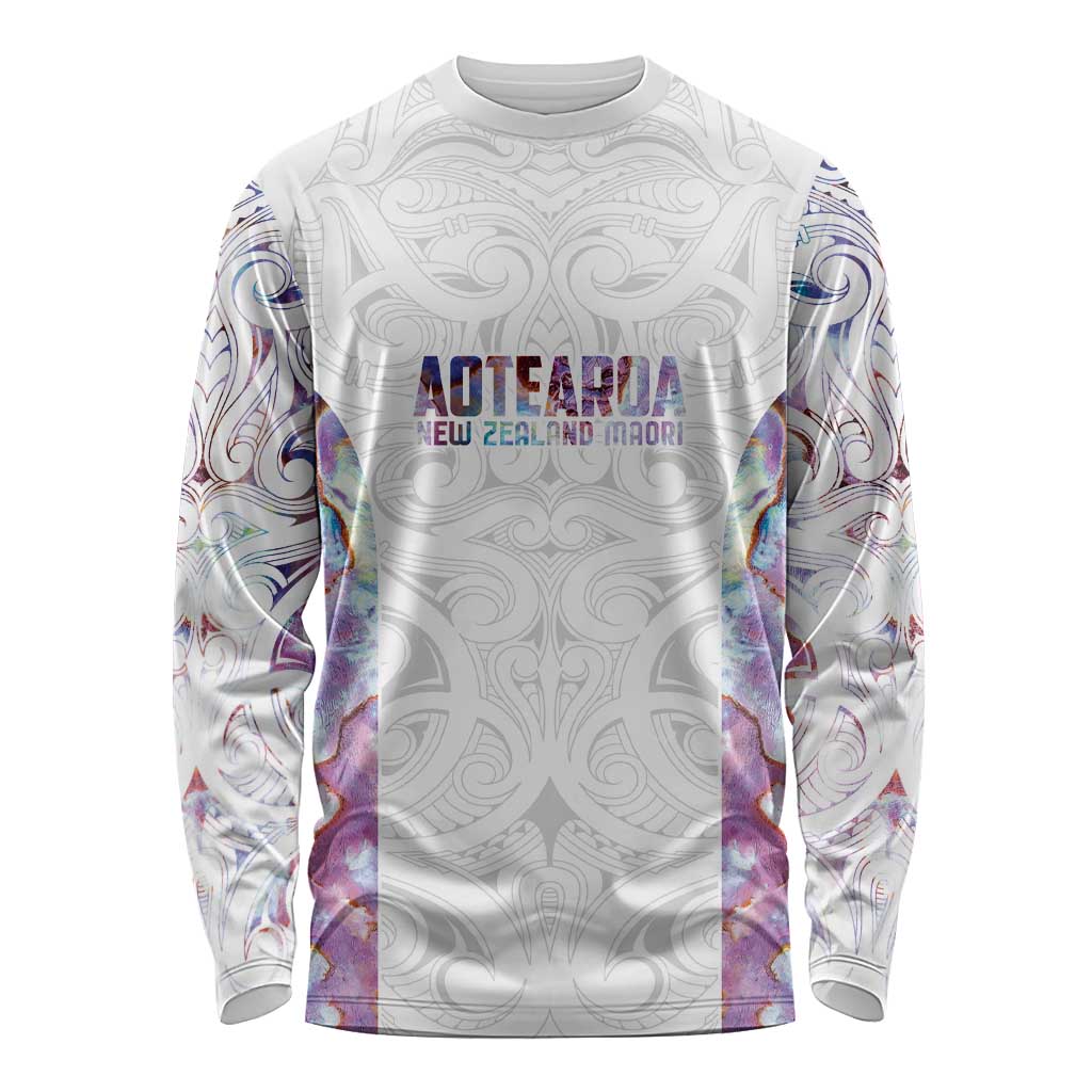 Custom New Zealand Aotearoa Long Sleeve Shirt Pink Maori Paua Shell Indigenous - Aussie Hoodie