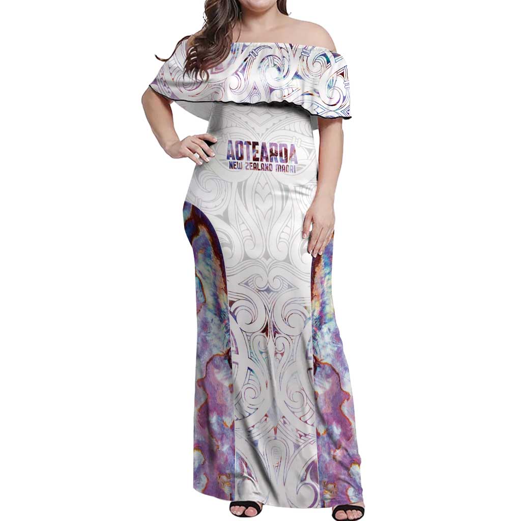 Custom New Zealand Aotearoa Off Shoulder Maxi Dress Pink Maori Paua Shell Indigenous - Aussie Hoodie