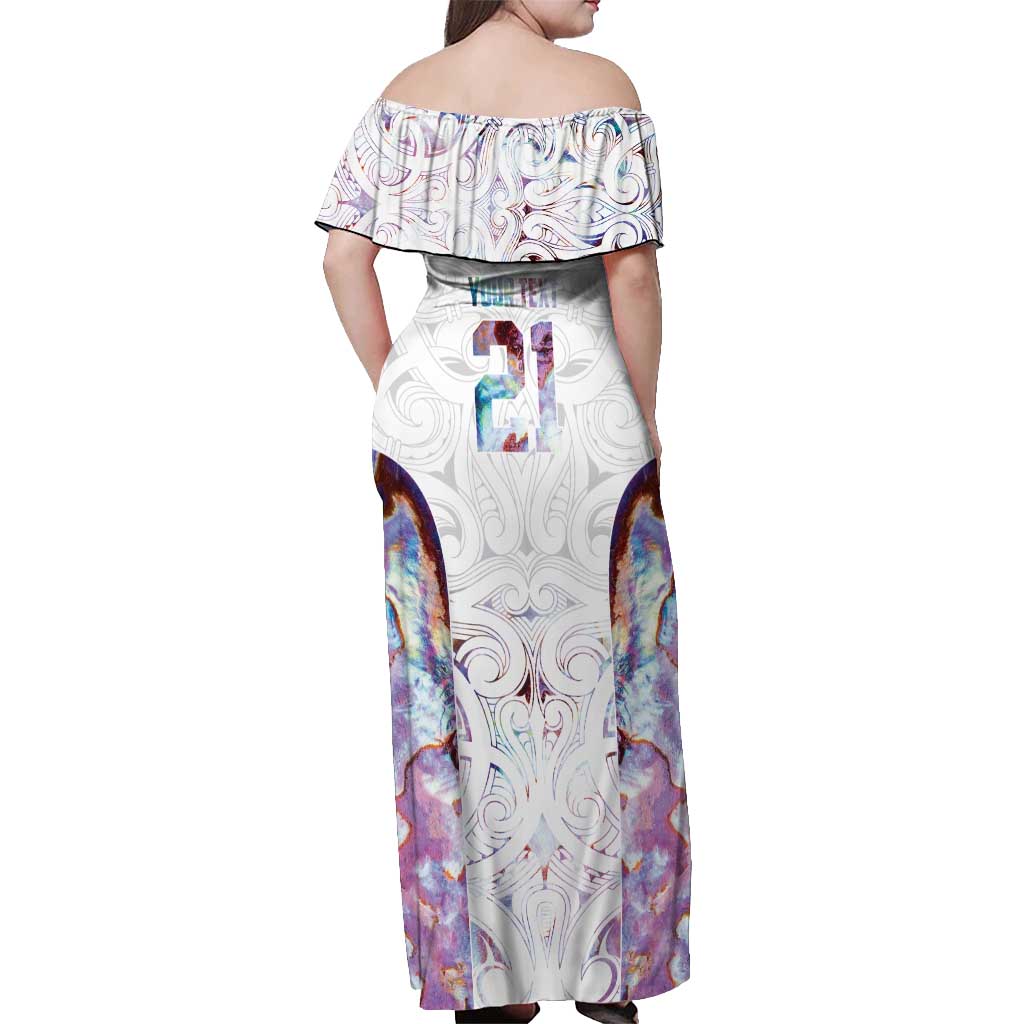 Custom New Zealand Aotearoa Off Shoulder Maxi Dress Pink Maori Paua Shell Indigenous - Aussie Hoodie