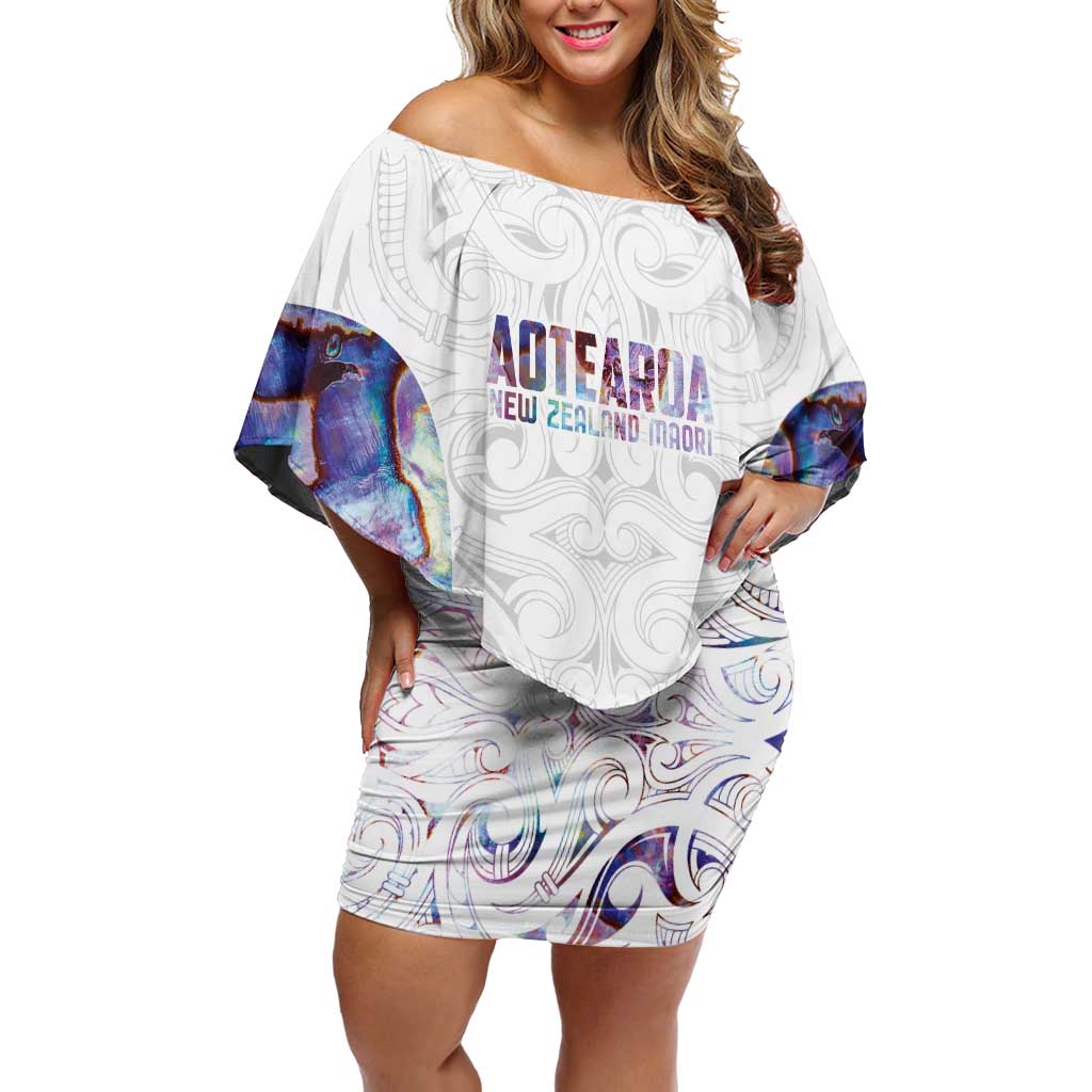 Custom New Zealand Aotearoa Off Shoulder Short Dress Pink Maori Paua Shell Indigenous - Aussie Hoodie
