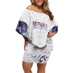Custom New Zealand Aotearoa Off Shoulder Short Dress Pink Maori Paua Shell Indigenous - Aussie Hoodie