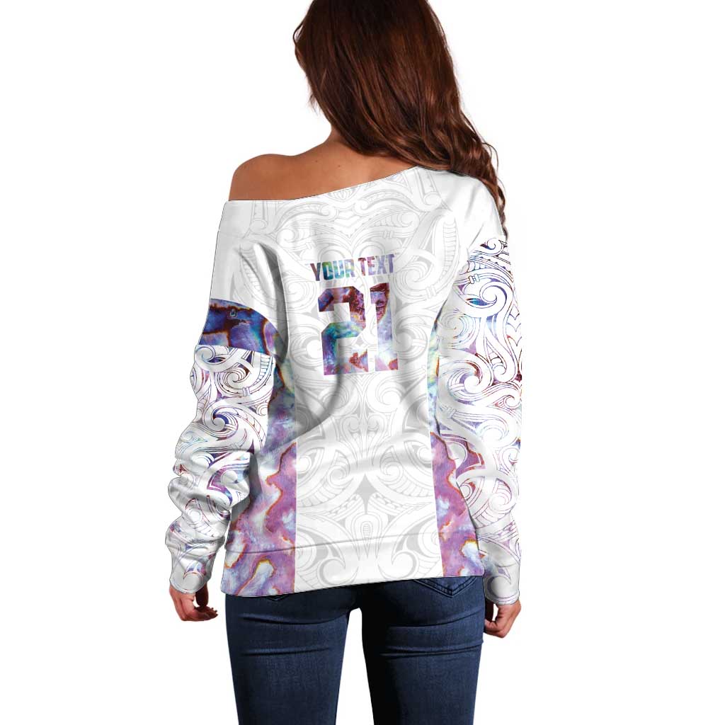 Custom New Zealand Aotearoa Off Shoulder Sweater Pink Maori Paua Shell Indigenous - Aussie Hoodie