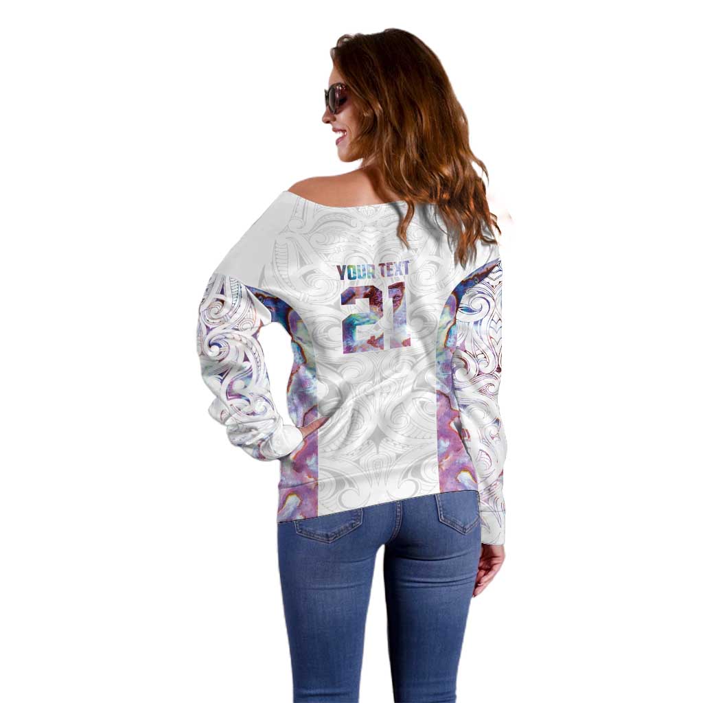 Custom New Zealand Aotearoa Off Shoulder Sweater Pink Maori Paua Shell Indigenous - Aussie Hoodie