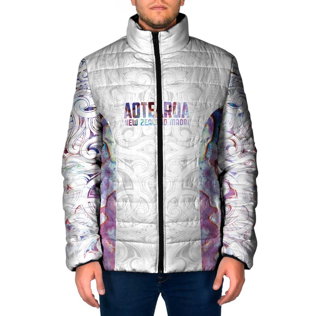 Custom New Zealand Aotearoa Padded Jacket Pink Maori Paua Shell Indigenous - Aussie Hoodie
