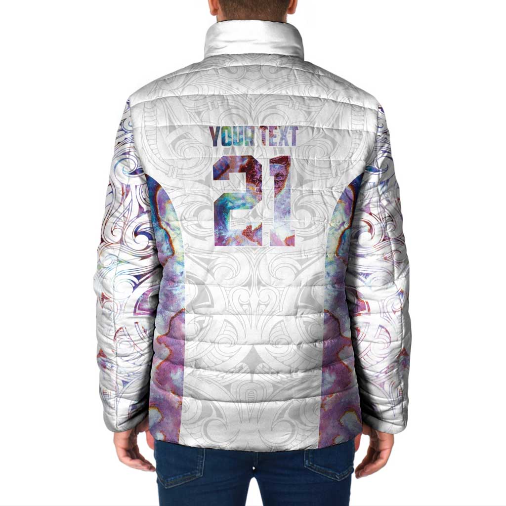 Custom New Zealand Aotearoa Padded Jacket Pink Maori Paua Shell Indigenous - Aussie Hoodie