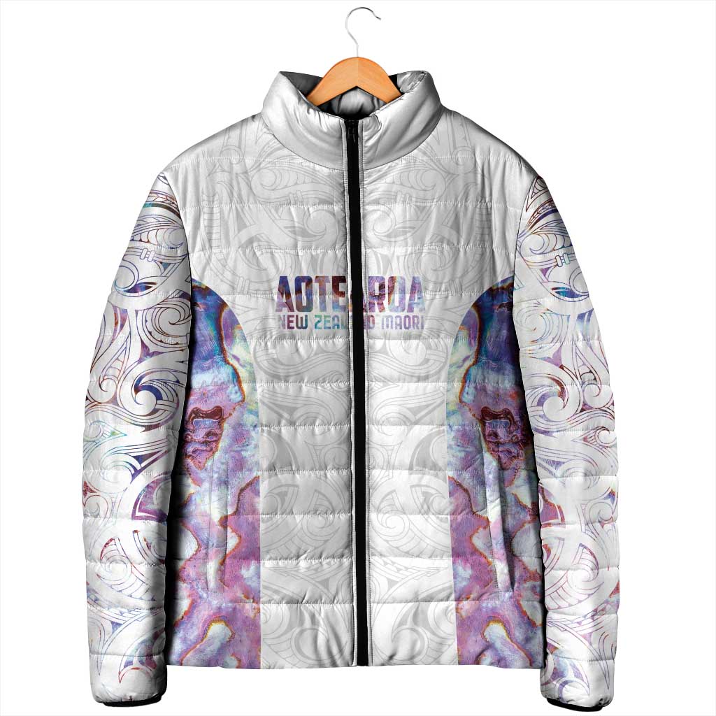 Custom New Zealand Aotearoa Padded Jacket Pink Maori Paua Shell Indigenous - Aussie Hoodie