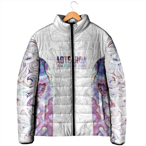 Custom New Zealand Aotearoa Padded Jacket Pink Maori Paua Shell Indigenous - Aussie Hoodie