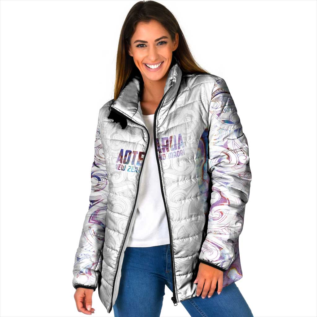 Custom New Zealand Aotearoa Padded Jacket Pink Maori Paua Shell Indigenous - Aussie Hoodie
