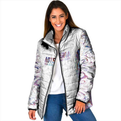 Custom New Zealand Aotearoa Padded Jacket Pink Maori Paua Shell Indigenous - Aussie Hoodie