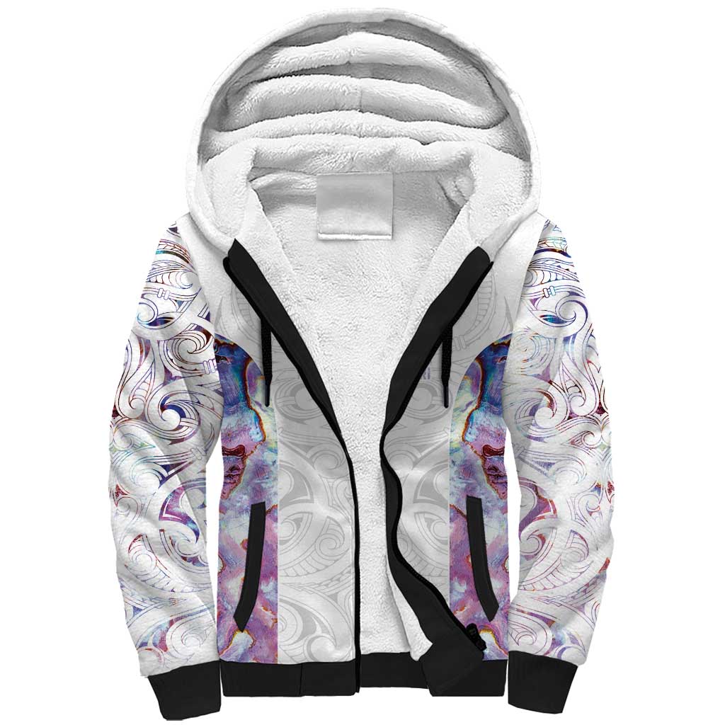 Custom New Zealand Aotearoa Sherpa Hoodie Pink Maori Paua Shell Indigenous - Aussie Hoodie
