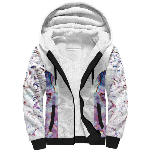 Custom New Zealand Aotearoa Sherpa Hoodie Pink Maori Paua Shell Indigenous - Aussie Hoodie