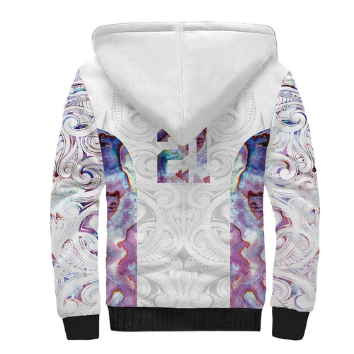 Custom New Zealand Aotearoa Sherpa Hoodie Pink Maori Paua Shell Indigenous - Aussie Hoodie