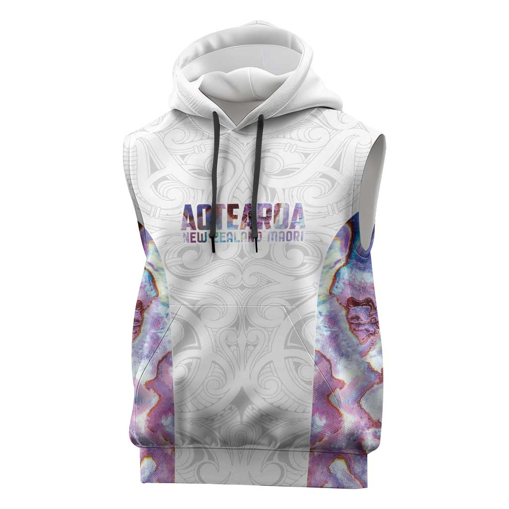 Custom New Zealand Aotearoa Sleeveless Hoodie Pink Maori Paua Shell Indigenous - Aussie Hoodie