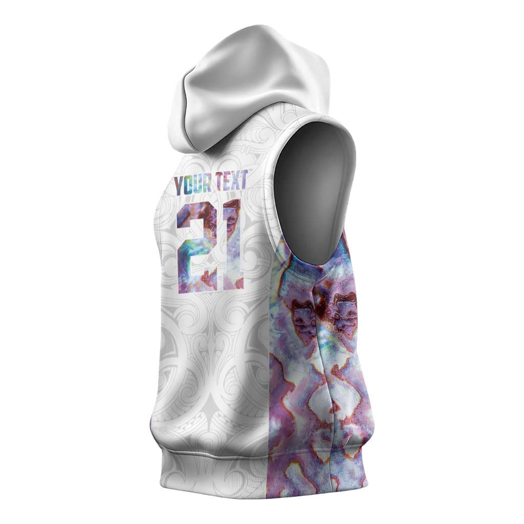 Custom New Zealand Aotearoa Sleeveless Hoodie Pink Maori Paua Shell Indigenous - Aussie Hoodie