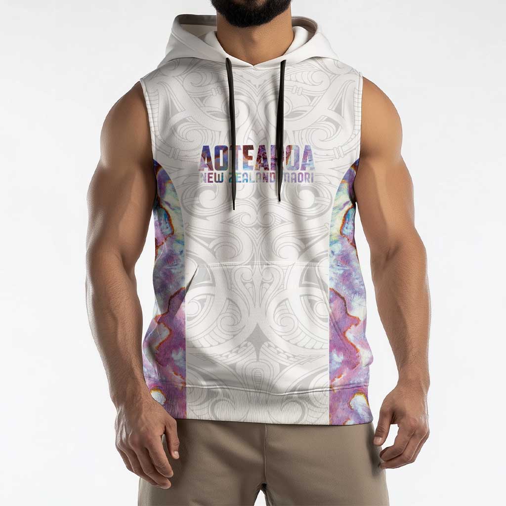 Custom New Zealand Aotearoa Sleeveless Hoodie Pink Maori Paua Shell Indigenous - Aussie Hoodie