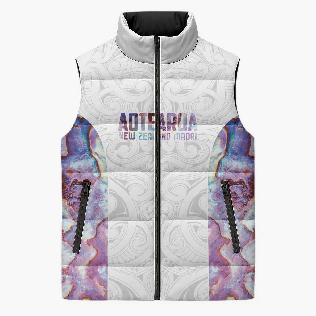 Custom New Zealand Aotearoa Sleeveless Puffer Jacket Pink Maori Paua Shell Indigenous - Aussie Hoodie