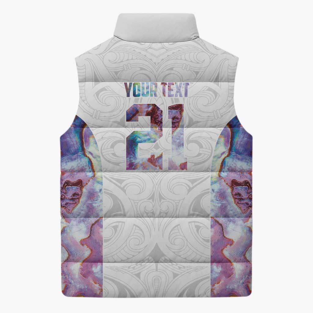 Custom New Zealand Aotearoa Sleeveless Puffer Jacket Pink Maori Paua Shell Indigenous - Aussie Hoodie