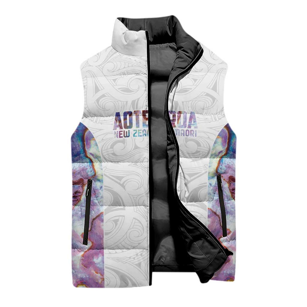 Custom New Zealand Aotearoa Sleeveless Puffer Jacket Pink Maori Paua Shell Indigenous - Aussie Hoodie