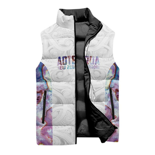 Custom New Zealand Aotearoa Sleeveless Puffer Jacket Pink Maori Paua Shell Indigenous - Aussie Hoodie