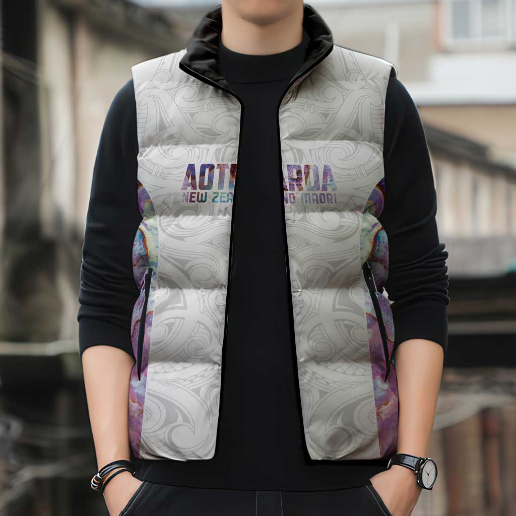 Custom New Zealand Aotearoa Sleeveless Puffer Jacket Pink Maori Paua Shell Indigenous - Aussie Hoodie