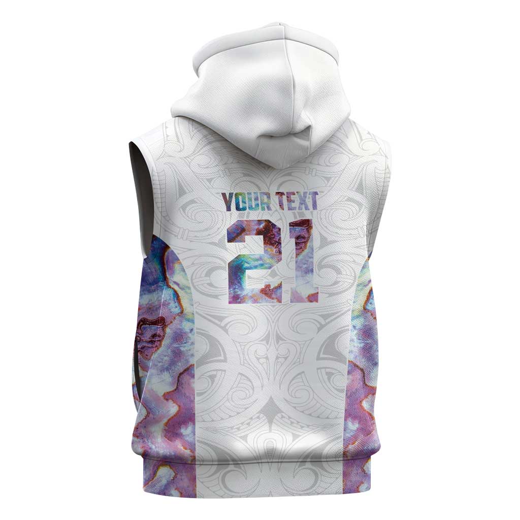 Custom New Zealand Aotearoa Sleeveless Zip Hoodie Pink Maori Paua Shell Indigenous - Aussie Hoodie