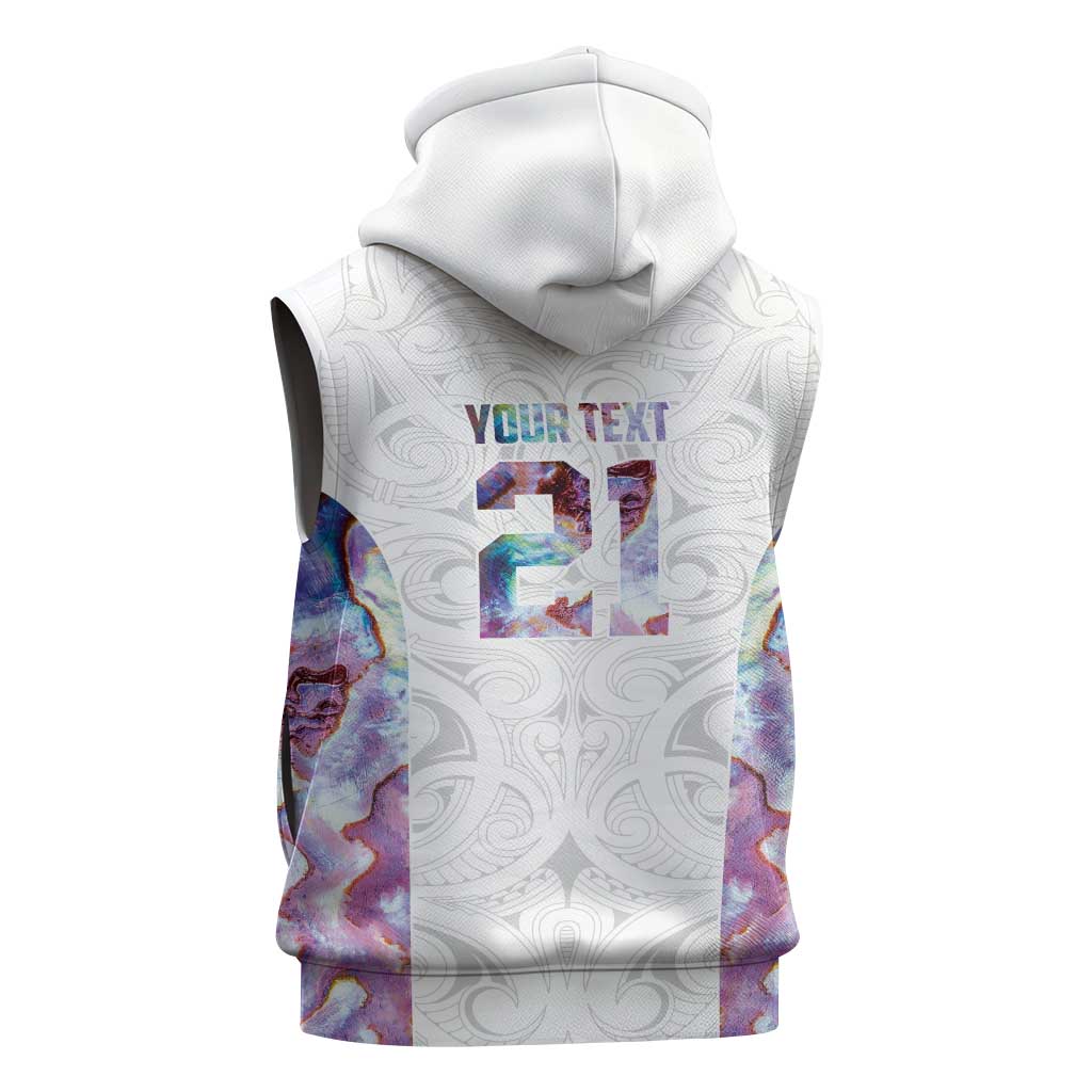 Custom New Zealand Aotearoa Sleeveless Zip Hoodie Pink Maori Paua Shell Indigenous LT9