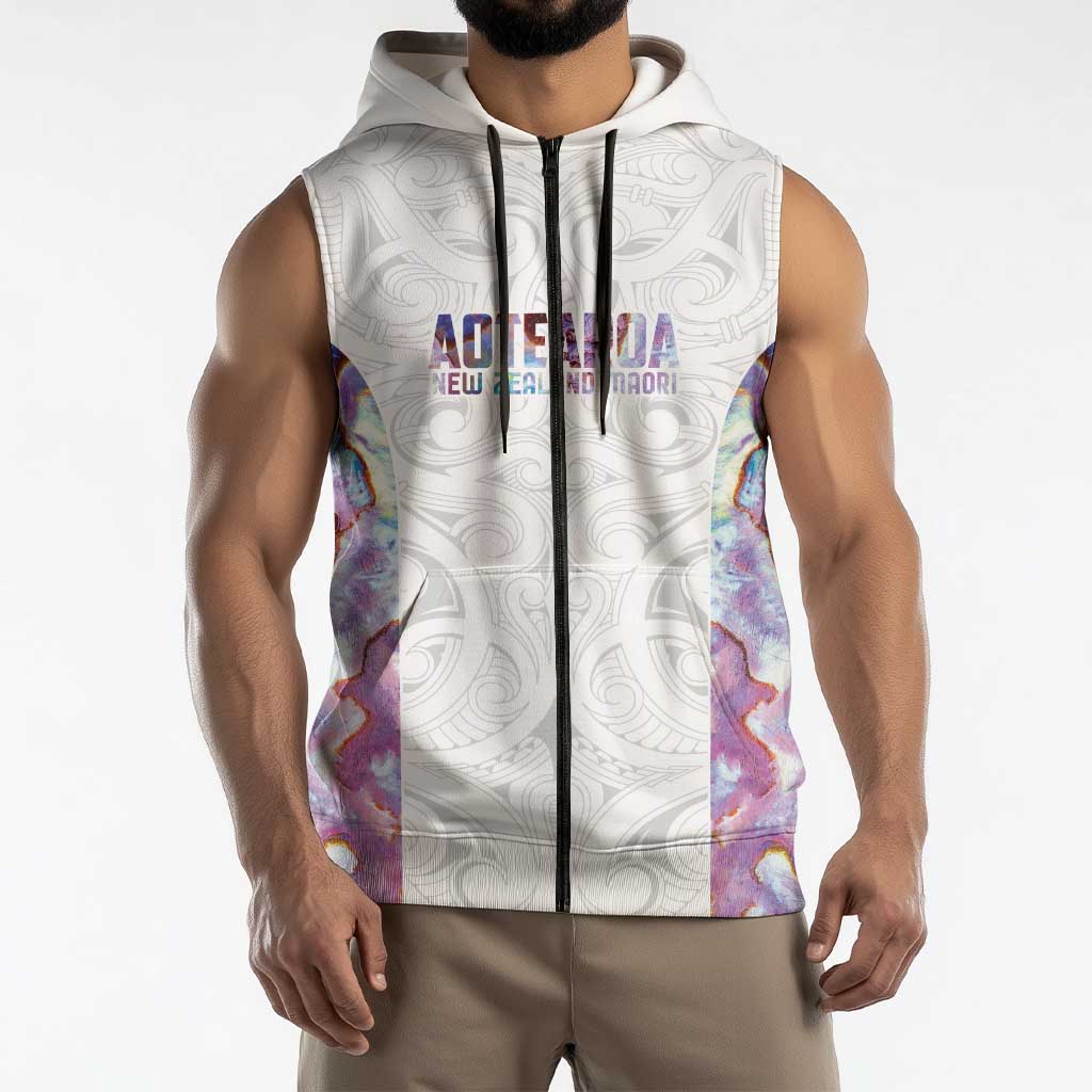 Custom New Zealand Aotearoa Sleeveless Zip Hoodie Pink Maori Paua Shell Indigenous LT9