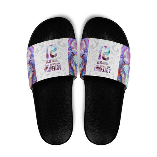 Custom New Zealand Aotearoa Slide Sandals Pink Maori Paua Shell Indigenous - Aussie Hoodie