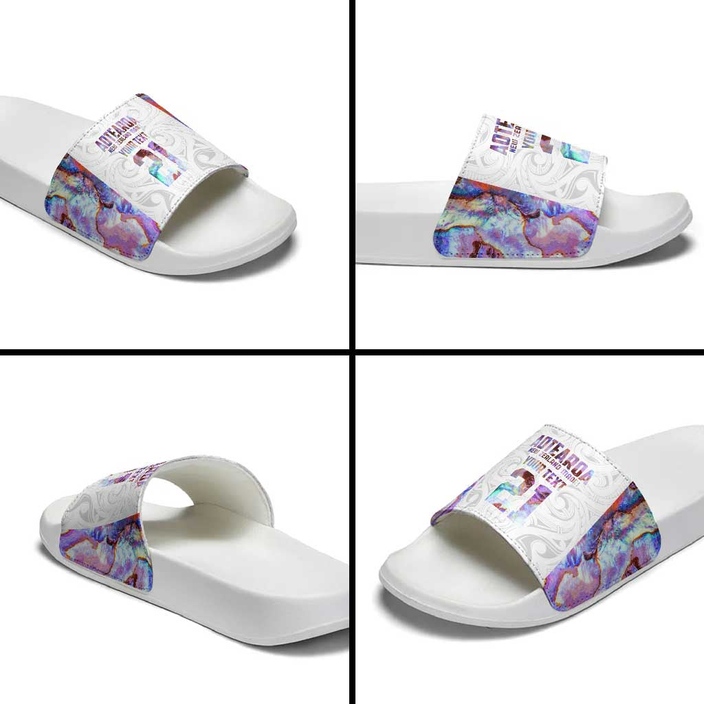Custom New Zealand Aotearoa Slide Sandals Pink Maori Paua Shell Indigenous - Aussie Hoodie