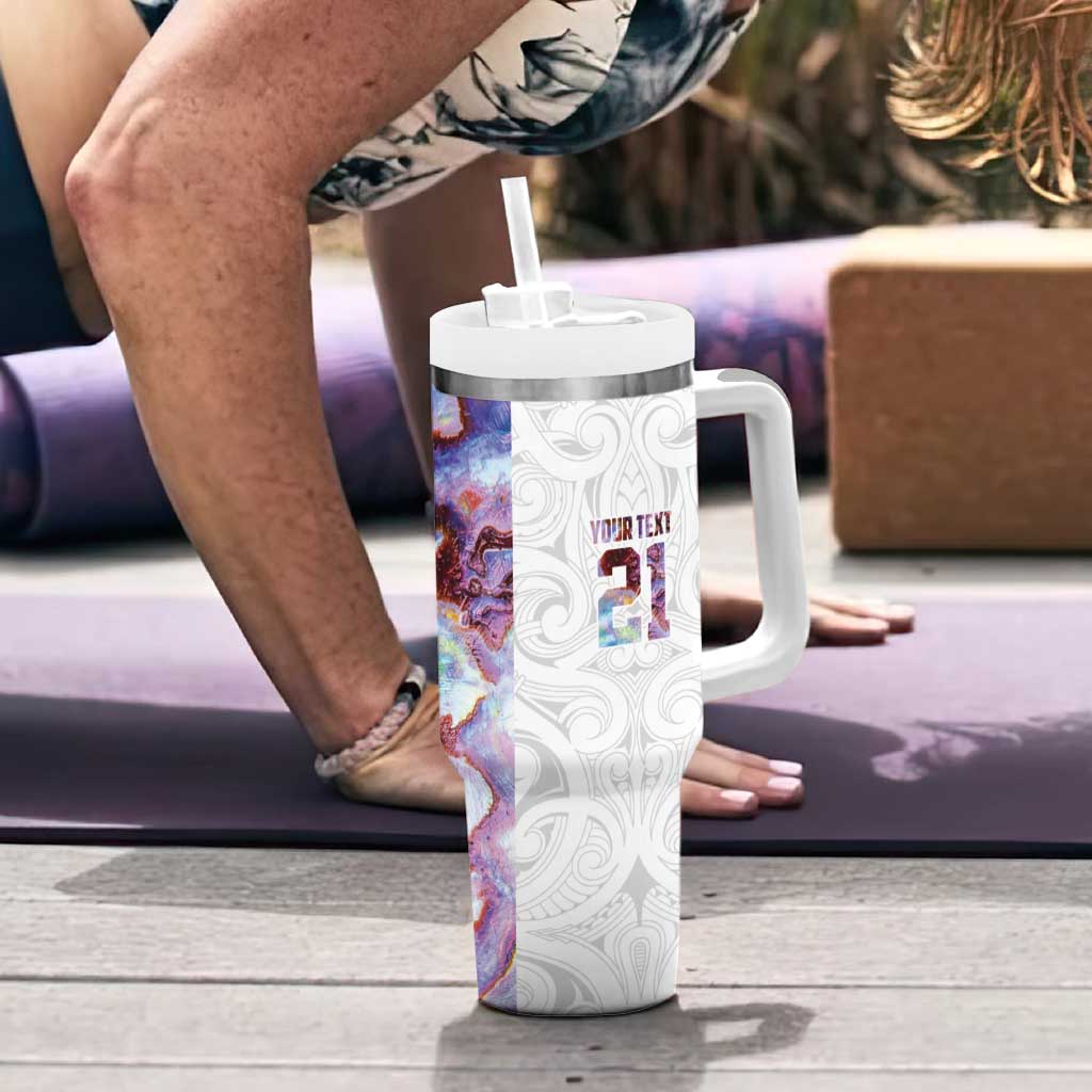 Custom New Zealand Aotearoa Tumbler With Handle Pink Maori Paua Shell Indigenous - Aussie Hoodie