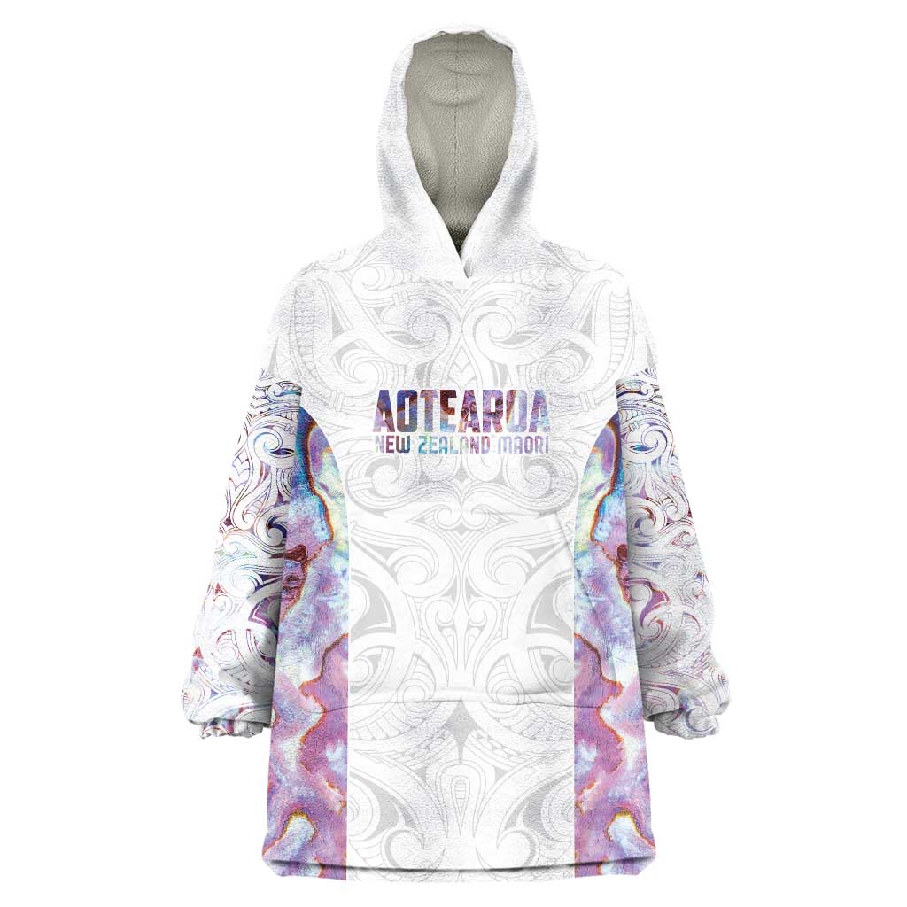 Custom New Zealand Aotearoa Wearable Blanket Hoodie Pink Maori Paua Shell Indigenous - Aussie Hoodie