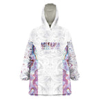 Custom New Zealand Aotearoa Wearable Blanket Hoodie Pink Maori Paua Shell Indigenous - Aussie Hoodie
