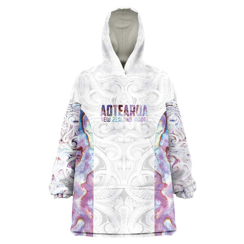 Custom New Zealand Aotearoa Wearable Blanket Hoodie Pink Maori Paua Shell Indigenous - Aussie Hoodie