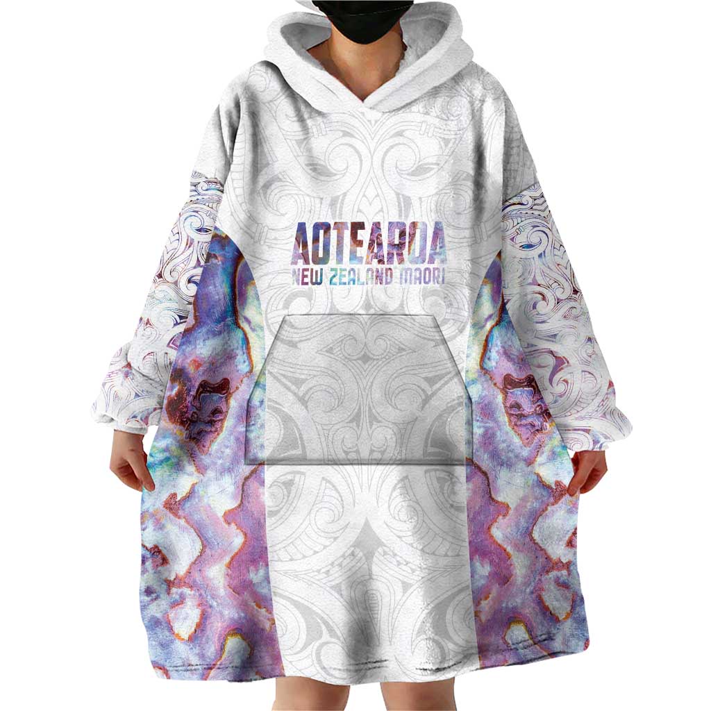 Custom New Zealand Aotearoa Wearable Blanket Hoodie Pink Maori Paua Shell Indigenous - Aussie Hoodie