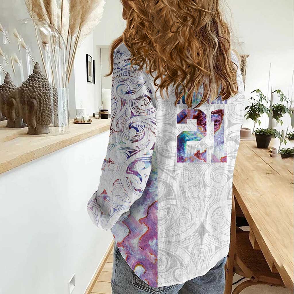 Custom New Zealand Aotearoa Women Casual Shirt Pink Maori Paua Shell Indigenous - Aussie Hoodie