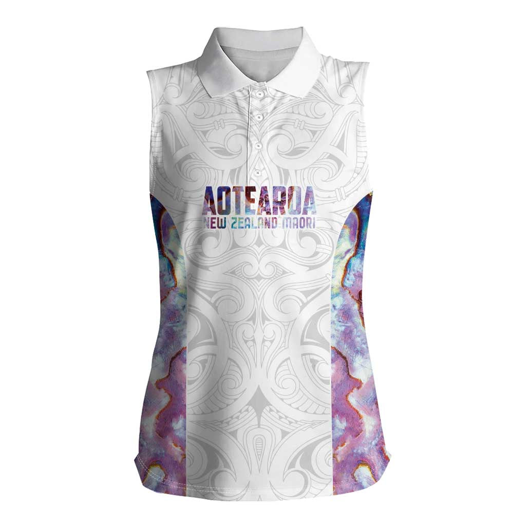 Custom New Zealand Aotearoa Women Sleeveless Polo Shirt Pink Maori Paua Shell Indigenous - Aussie Hoodie