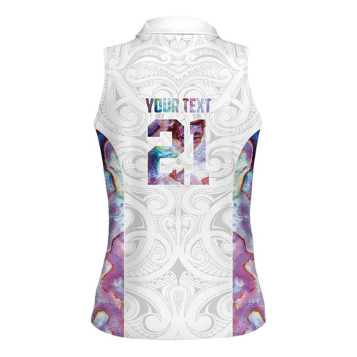 Custom New Zealand Aotearoa Women Sleeveless Polo Shirt Pink Maori Paua Shell Indigenous - Aussie Hoodie