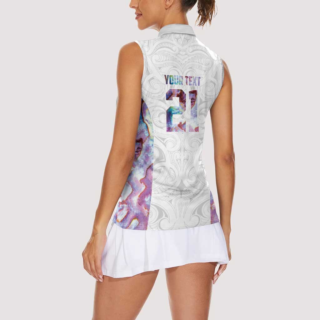 Custom New Zealand Aotearoa Women Sleeveless Polo Shirt Pink Maori Paua Shell Indigenous - Aussie Hoodie