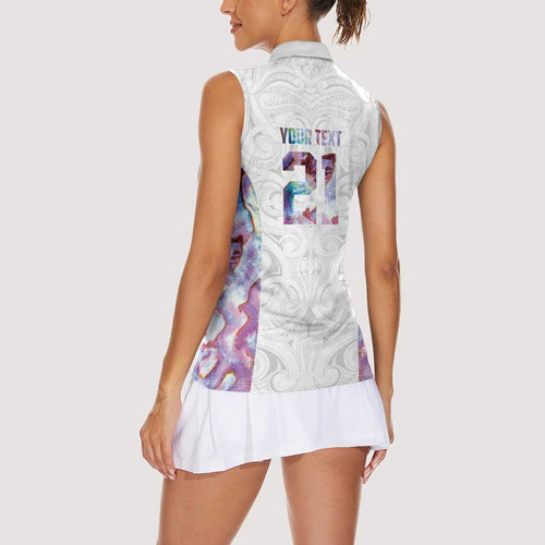 Custom New Zealand Aotearoa Women Sleeveless Polo Shirt Pink Maori Paua Shell Indigenous - Aussie Hoodie