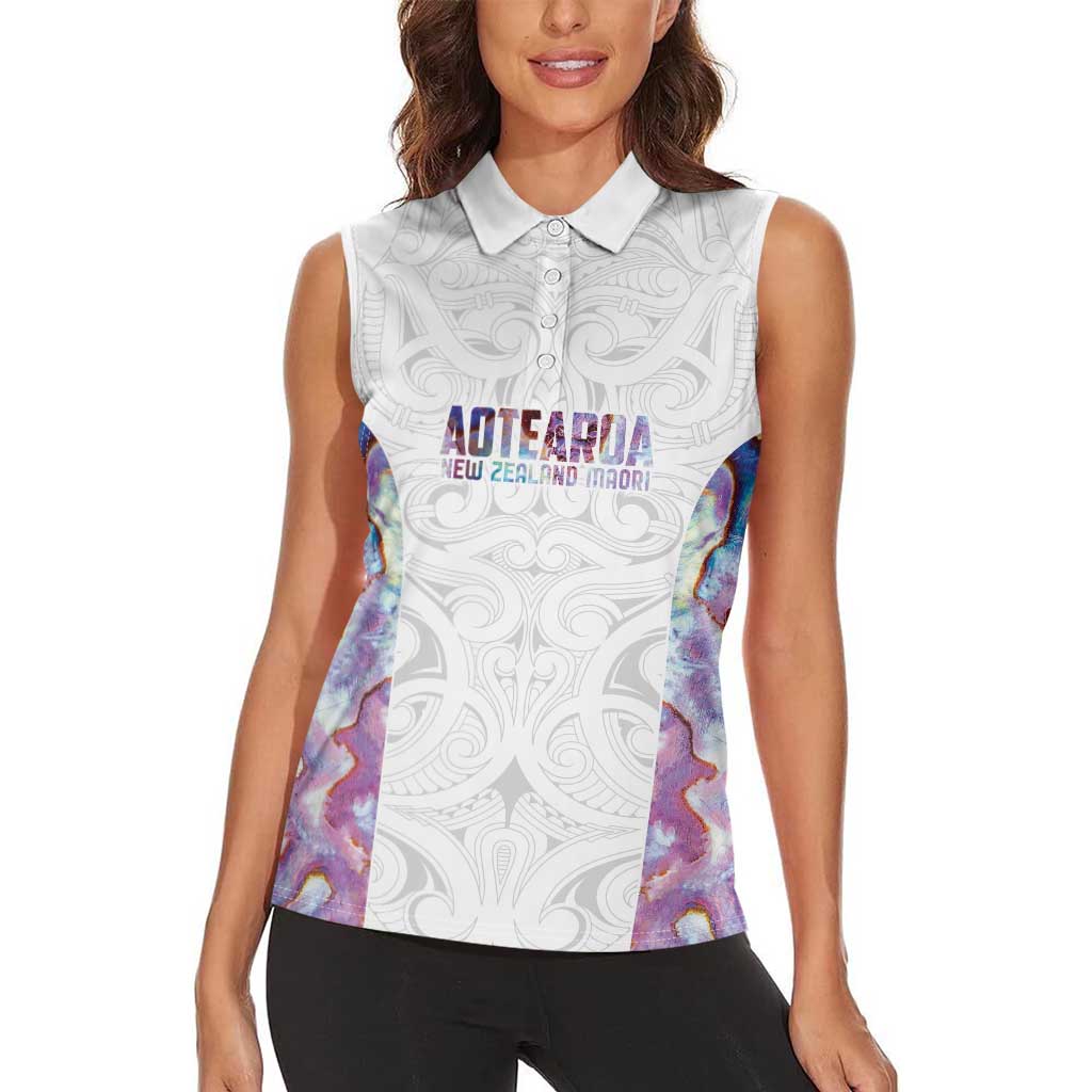 Custom New Zealand Aotearoa Women Sleeveless Polo Shirt Pink Maori Paua Shell Indigenous - Aussie Hoodie