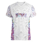 Custom New Zealand Aotearoa Women V-Neck T-Shirt Pink Maori Paua Shell Indigenous - Aussie Hoodie