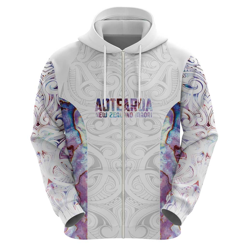 Custom New Zealand Aotearoa Zip Hoodie Pink Maori Paua Shell Indigenous - Aussie Hoodie