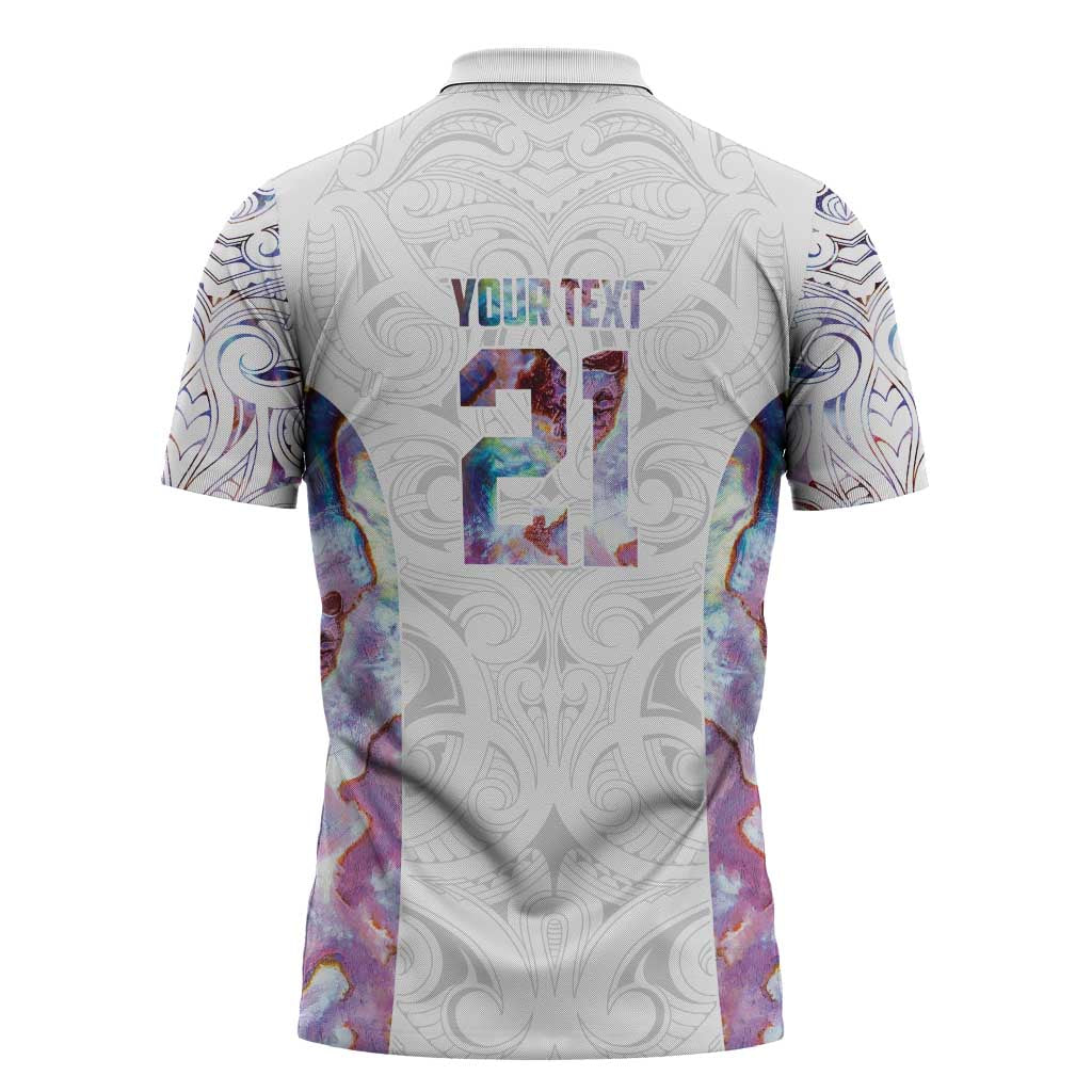 Custom New Zealand Aotearoa Zipper Polo Shirt Pink Maori Paua Shell Indigenous - Aussie Hoodie