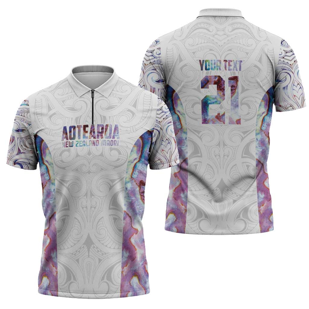 Custom New Zealand Aotearoa Zipper Polo Shirt Pink Maori Paua Shell Indigenous - Aussie Hoodie