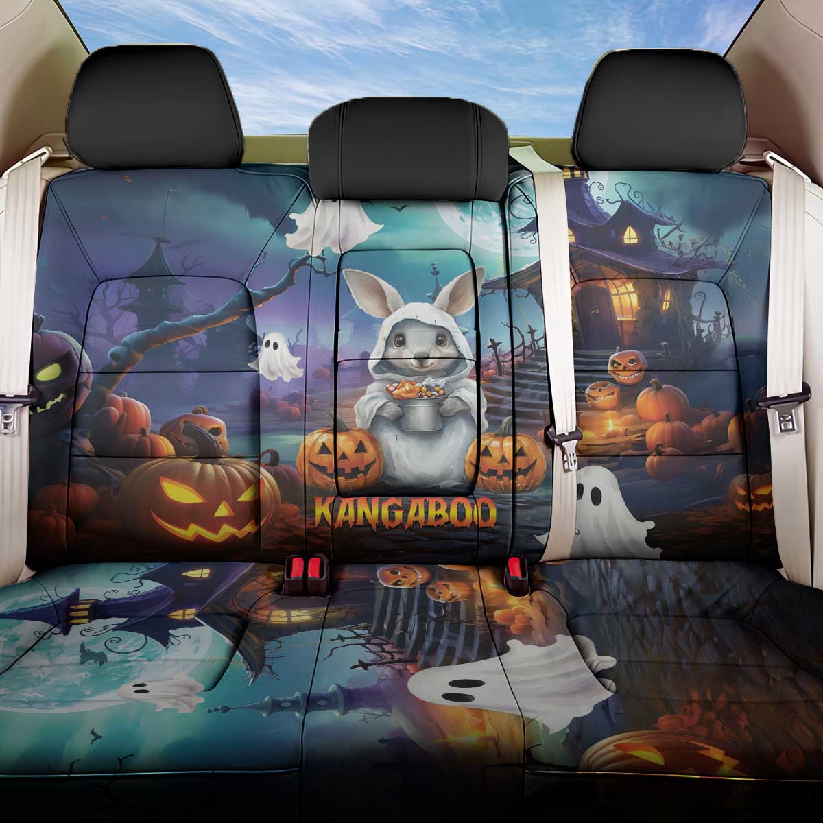 Happy Kangaboo Back Car Seat Cover Kangaroo and Halloween Haunted House