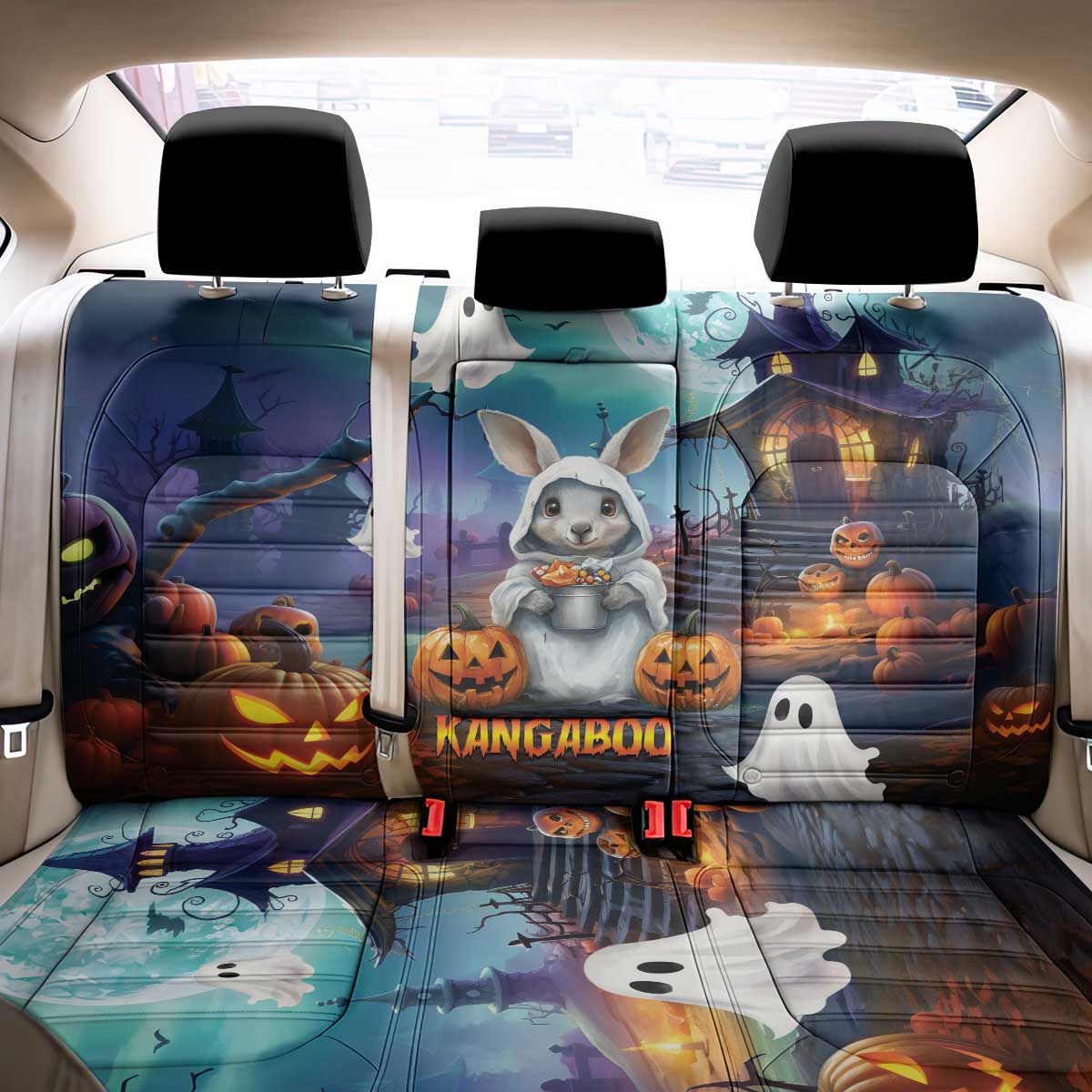 Happy Kangaboo Back Car Seat Cover Kangaroo and Halloween Haunted House